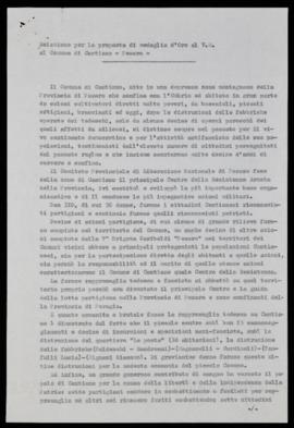 &quot;Relazione per la proposta di medaglia d&#039;oro al Comune di cantiano - 1957