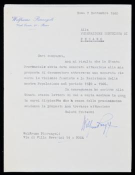 Lettera di Pierangeli alla Federazione comunista - 1960