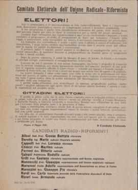 &quot;Comitato elettorale dell&#039;Unione Radicale riformista&quot; - 1921