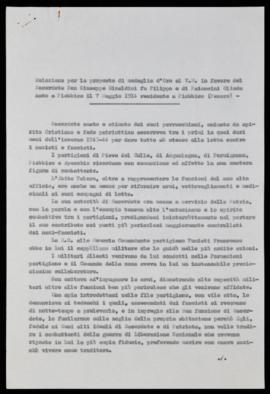&quot;Relazione per la proposta di medaglia d&#039;oro al Sacerdote Don Giuseppe Rinaldini - 1957