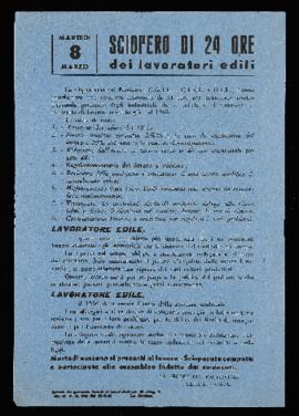 &quot;8 marzo sciopero di 24 ore dei lavoratori edili&quot; - [1966?]