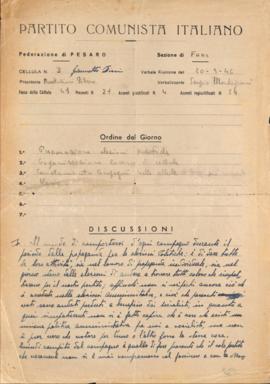 Verbale della riunione del 24 marzo 1946 della Cellula numero 3 Giannetto Dini della Sezione di F...