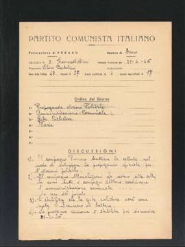 Verbale della riunione del 21 aprile 1946 della Cellula numero 3 Giannetto Dini della Sezione di ...