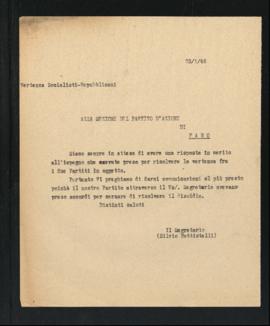 Lettera del Segretario della Sezione di Fano del Partito comunista italiano - PCI per la Sezione ...