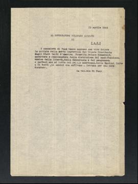 Lettera della Sezione di Fano del Partito comunista italiano - PCI al Governatore militare alleat...
