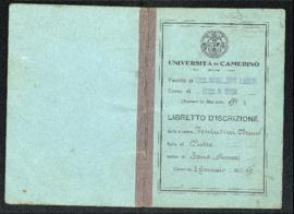 Libretto d&#039;iscrizione di Bruno Venturini all&#039;Università degli studi di Camerino