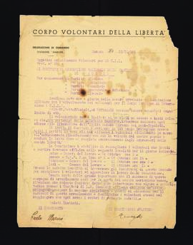[Lettera di Giuseppe Mari e Rodolfo Sarti sull&#039;arruolamento di volontari per il Corpo Italia...