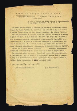 [Lettera del commissario politico e del comandante della Delegazione di Comando della Divisione M...