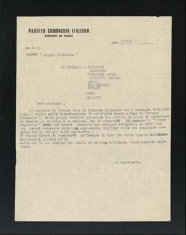 Lettera del Segretario della Sezione di Fano del Partito comunista italiano - PCI a iscritti diversi