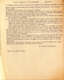 Verbale della riunione del 25 gennaio 1949 della Cellula di Tre Ponti della Sezione di Fano del P...