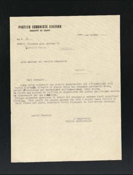 Lettera della Sezione di Fano del Partito comunista italiano - PCI per la Sezione di Mondolfo del...