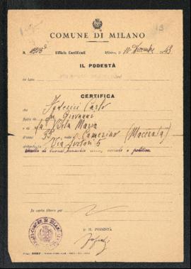 Certificato di buona condotta civile, morale e politica