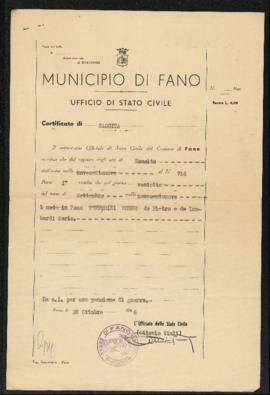 Certificato di nascita di Bruno Venturini