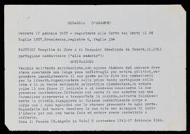 Medaglia d'argento a Pompilio Fastiggi - 1957