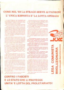 "Come nel '69 la strage serve ai padroni l'unica risposta è la lotta operaia"