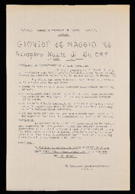 &quot;Giovedì 12 maggio &#039;66 sciopero nazionale di 24 ore&quot; - 1966