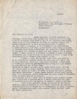 [Lettera di Egisto Cappellini all'ANPI]