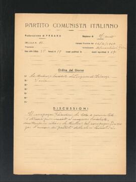 Verbale della riunione del 16 aprile 1946 della Cellula numero 11 della Sezione di Fano del Partito comunista italiano - PCI