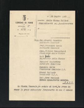 Lettera del Comune di Fano a destinatari diversi