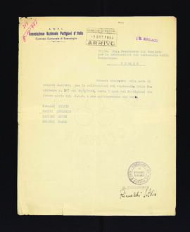 [Lettera di Silvio Rinaldi sulla composizione del CLN di Esanatoglia]