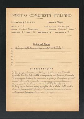 Verbale della riunione del 15 luglio 1946 della Cellula numero 32 della Sezione di Fano del Partito comunista italiano - PCI