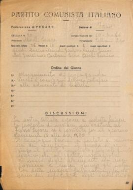 Verbale della riunione del 10 aprile 1946 della Cellula numero 20 Giannetto Dini della Sezione di Fano del Partito comunista italiano - PCI
