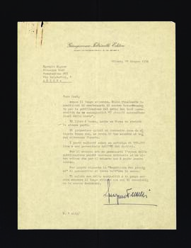 [Lettera di Giangiacomo Feltrinelli relativa alla pubblicazione dell'opera di Giuseppe Mari I piccoli contrabbandieri della costa]