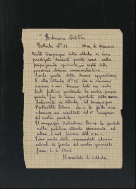 "Relazione politica. Cellula numero 19. Mese di gennaio"