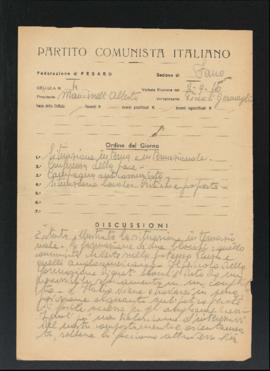 Verbale della riunione del 2 settembre 1946 della Cellula numero 4 della Sezione di Fano del Part...