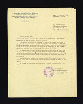 [Lettera di trasmissione di assegno inviata da Beniamino Rodinò]