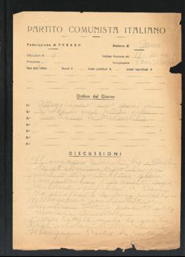 Verbale della riunione del 14 ottobre 1946 della Cellula numero 4 della Sezione di Fano del Parti...