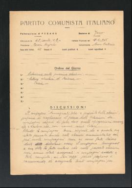Verbale della riunione del 18 maggio 1946 delle Cellule numero 3 e 48 (Centro) della Sezione di F...