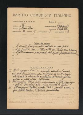Verbale della riunione del 27 maggio 1946 della Cellula numero 32 della Sezione di Fano del Parti...