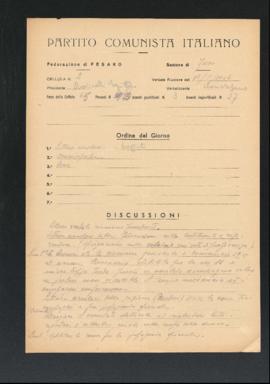 Verbale della riunione del 13 maggio 1946 della Cellula numero 2 Lenin della Sezione di Fano del ...