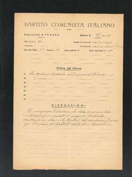 Verbale della riunione del 16 aprile 1946 della Cellula numero 11 della Sezione di Fano del Parti...