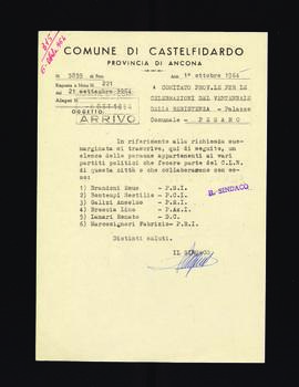 [Lettera del sindaco di Castelfidardo sulla composizione del locale CLN]