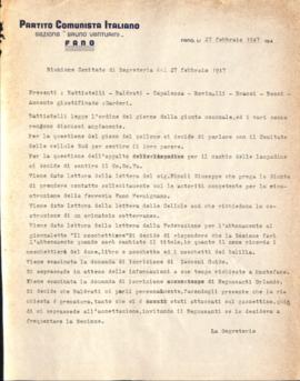 &quot;Riunione Comitato di segreteria del 27 febbraio 1947&quot;