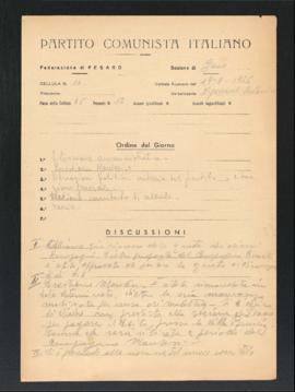Verbale della riunione del 19 agosto 1946 della Cellula numero 14 della Sezione di Fano del Parti...