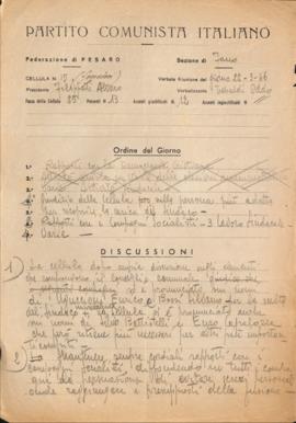 Verbale della riunione del 22 marzo 1946 della Cellula numero 15 Ferrovieri della Sezione di Fano...