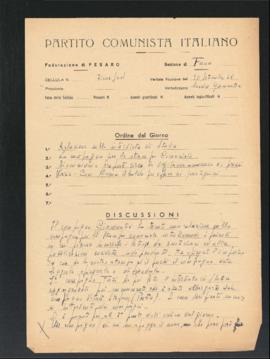 Verbale della riunione del 30 settembre 1946 della Cellula Rione sud della Sezione di Fano del Pa...