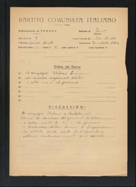Verbale della riunione del 14 ottobre 1946 della Cellula numero 9 della Sezione di Fano del Parti...