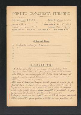 Verbale della riunione del 20 maggio 1946 delle Cellule numero 12 e 29 della Sezione di Fano del ...