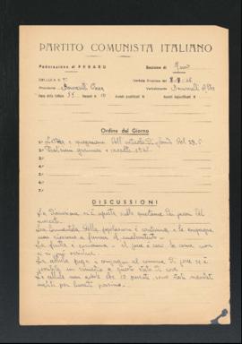 Verbale della riunione dell&#039;8 luglio 1946 della Cellula numero 9 della Sezione di Fano del P...