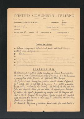 Verbale della riunione della Cellula numero 23 della Sezione di Fano del Partito comunista italia...