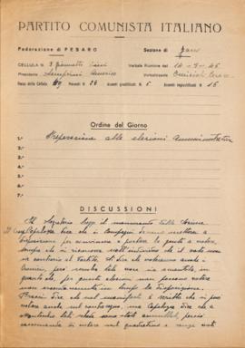Verbale della riunione del 14 marzo 1946 della Cellula numero 3 Giannetto Dini della Sezione di F...
