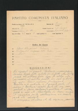 Verbale della riunione del 28 aprile 1946 della Cellula numero 14 della Sezione di Fano del Parti...