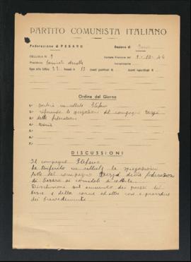 Verbale della riunione del I ottobre 1946 della Cellula numero 9 della Sezione di Fano del Partit...