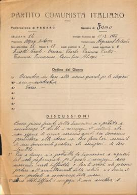 Verbale della riunione dell&#039;11 marzo 1946 della Cellula numero 14 della Sezione di Fano del ...