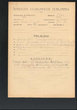 Verbale della riunione del 13 maggio 1946 della Cellula numero 4 della Sezione di Fano del Partit...