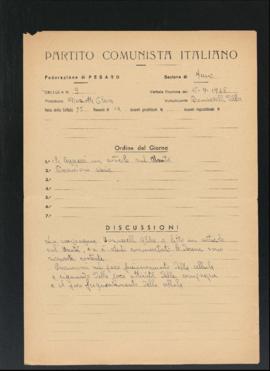 Verbale della riunione del 16 settembre 1946 della Cellula numero 9 della Sezione di Fano del Par...